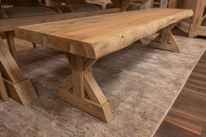 Bartholomew 72" Teak Live Edge Dining Bench - Natural + Gray