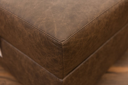 Bodie 36" Square Storage Top Grain Leather Ottoman - Omaha Cigar