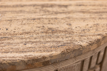 Denali 40" Round Coffee Table - Travertine + Reclaimed Pine