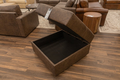 Bodie 36" Square Storage Top Grain Leather Ottoman - Omaha Cigar