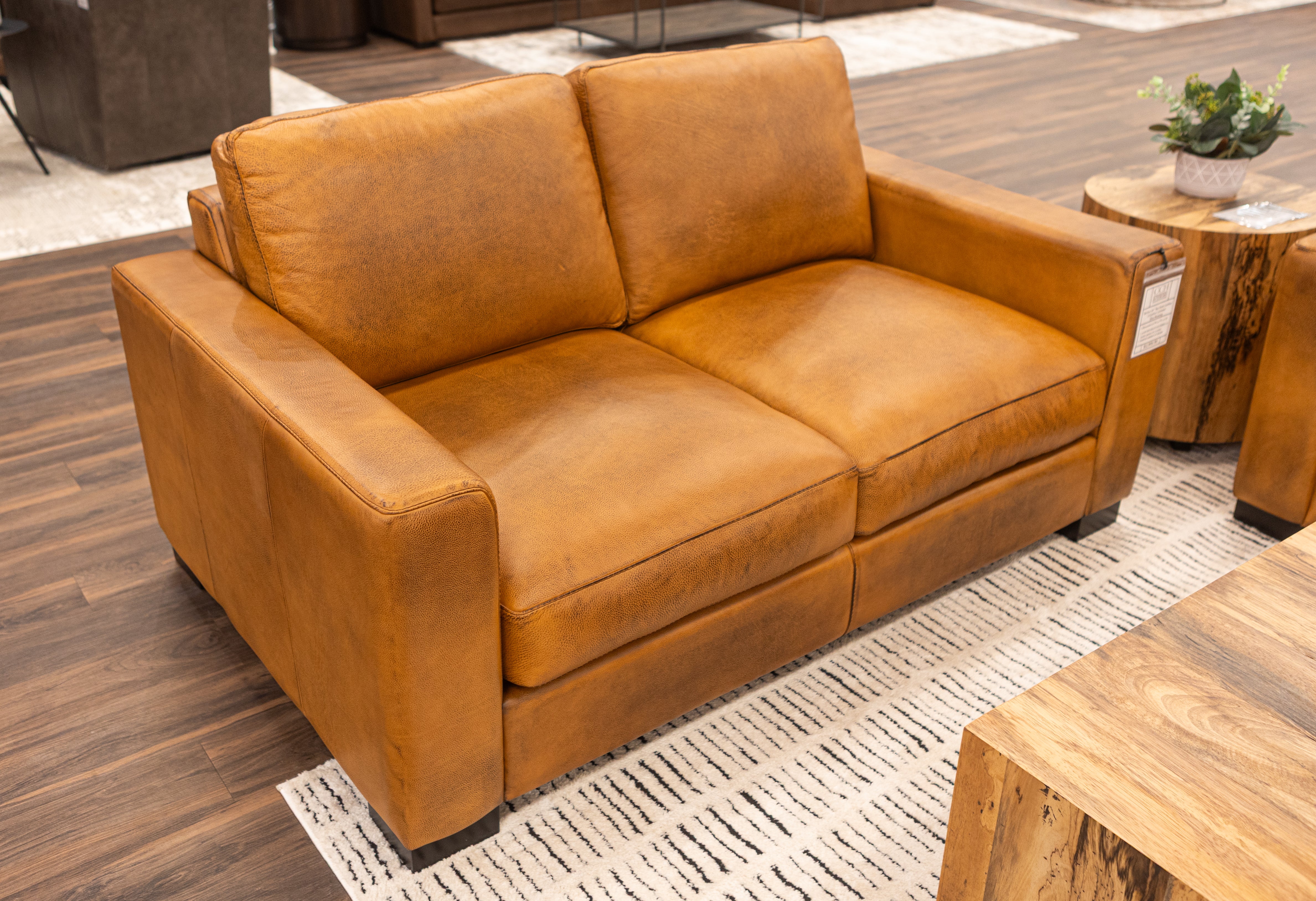 Norton 64" Top Grain Leather 2 Cushion Loveseat - Diva Mustang