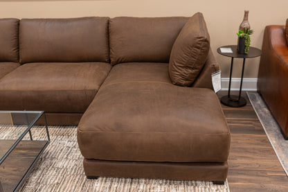 Raphael 124" Top Grain Leather Sofa w/Right Arm Facing Chaise - Napa Fudge