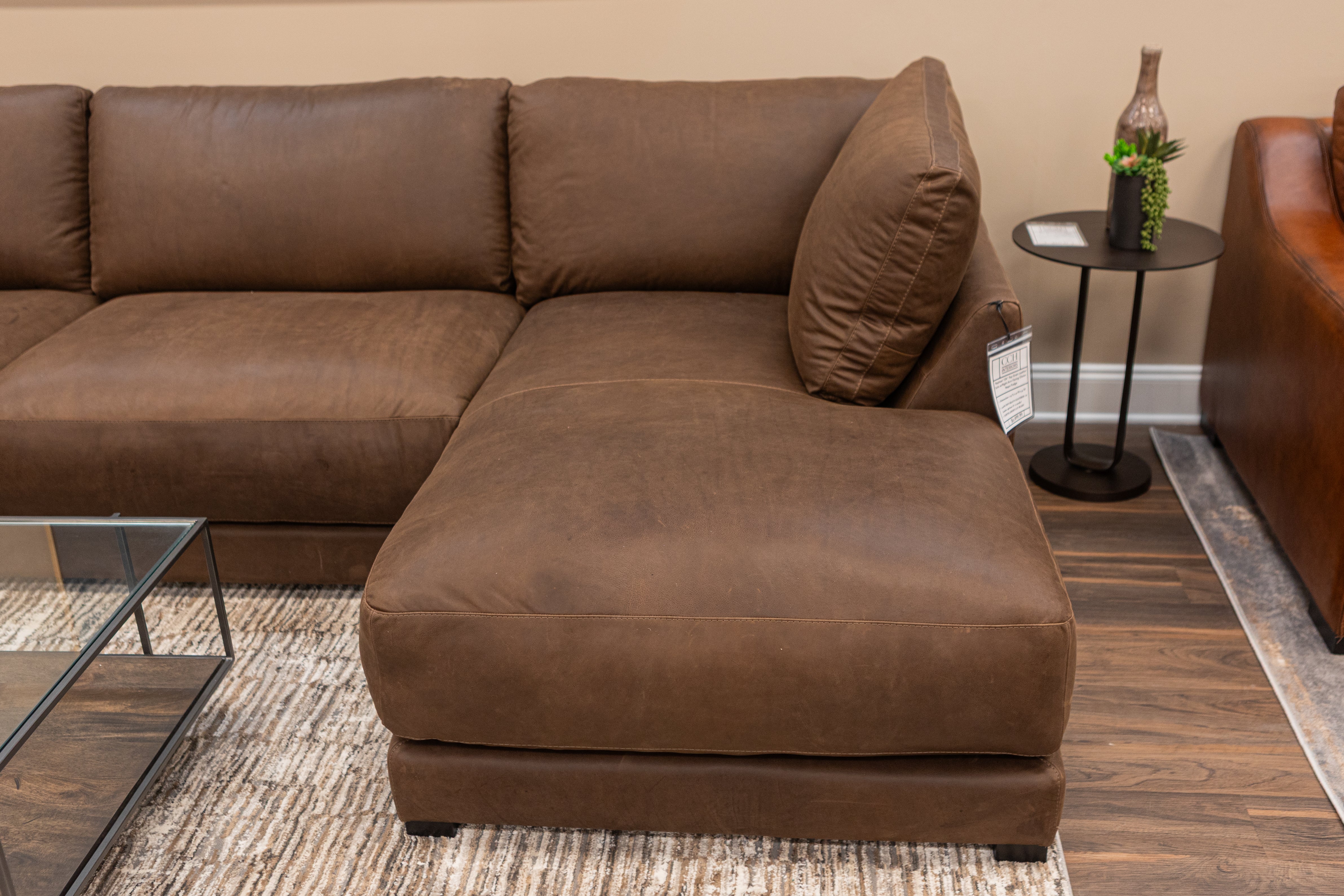 Raphael 124" Top Grain Leather Sofa w/Right Arm Facing Chaise - Napa Fudge