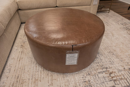 Penelope Express Ship 36" Round Top Grain Leather Ottoman - Smokehouse Brown