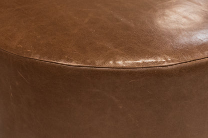 Penelope Express Ship 36" Round Top Grain Leather Ottoman - Smokehouse Brown