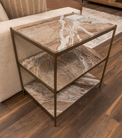 Felipe 25" Marble Nightstand - Antique Brass + Canyon