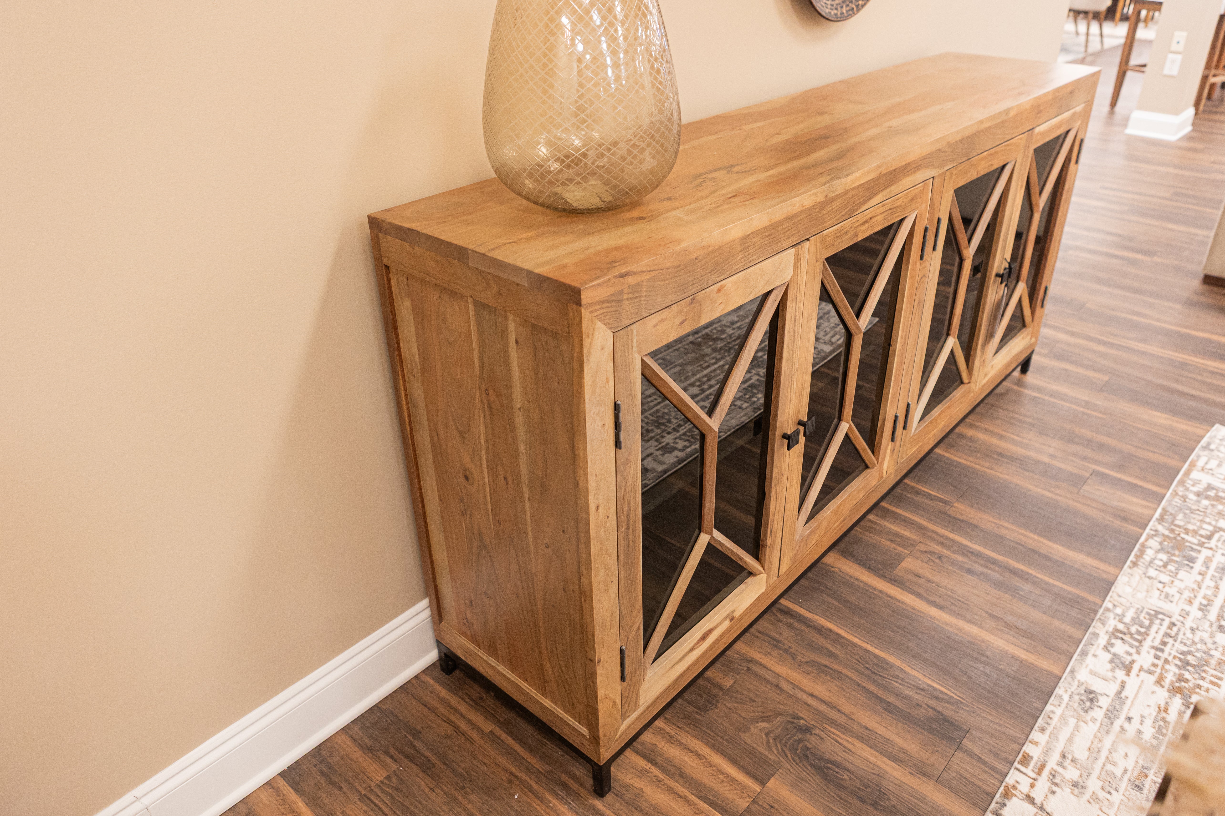 Candace 82" Smoked Glass 4 Door Sideboard - Natural