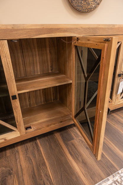 Candace 82" Smoked Glass 4 Door Sideboard - Natural