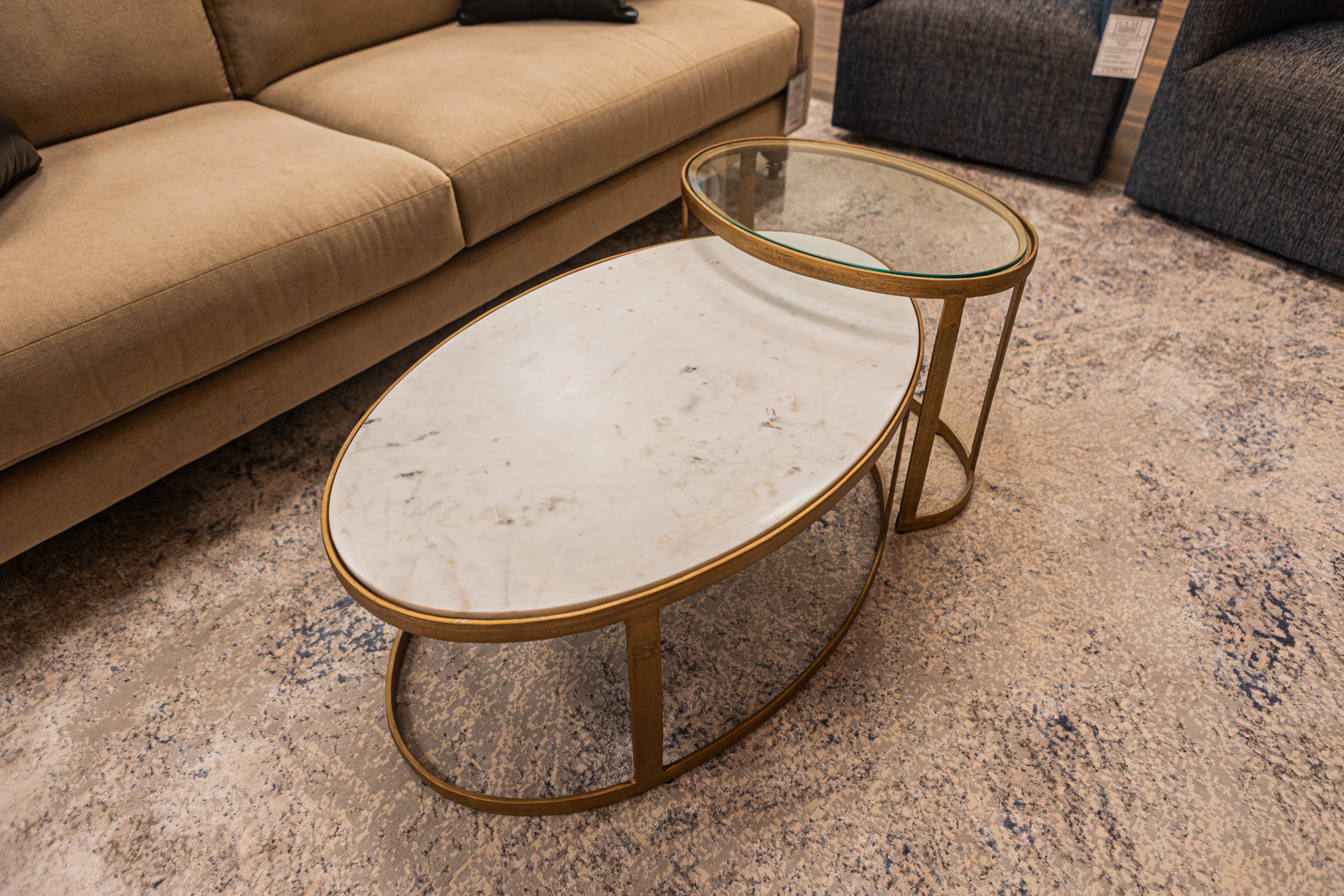 Crowder 38" Nesting Coffee Tables - Brass + Marble