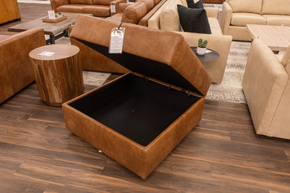 Bodie 36" Square Storage Top Grain Leather Ottoman - Desert Sand