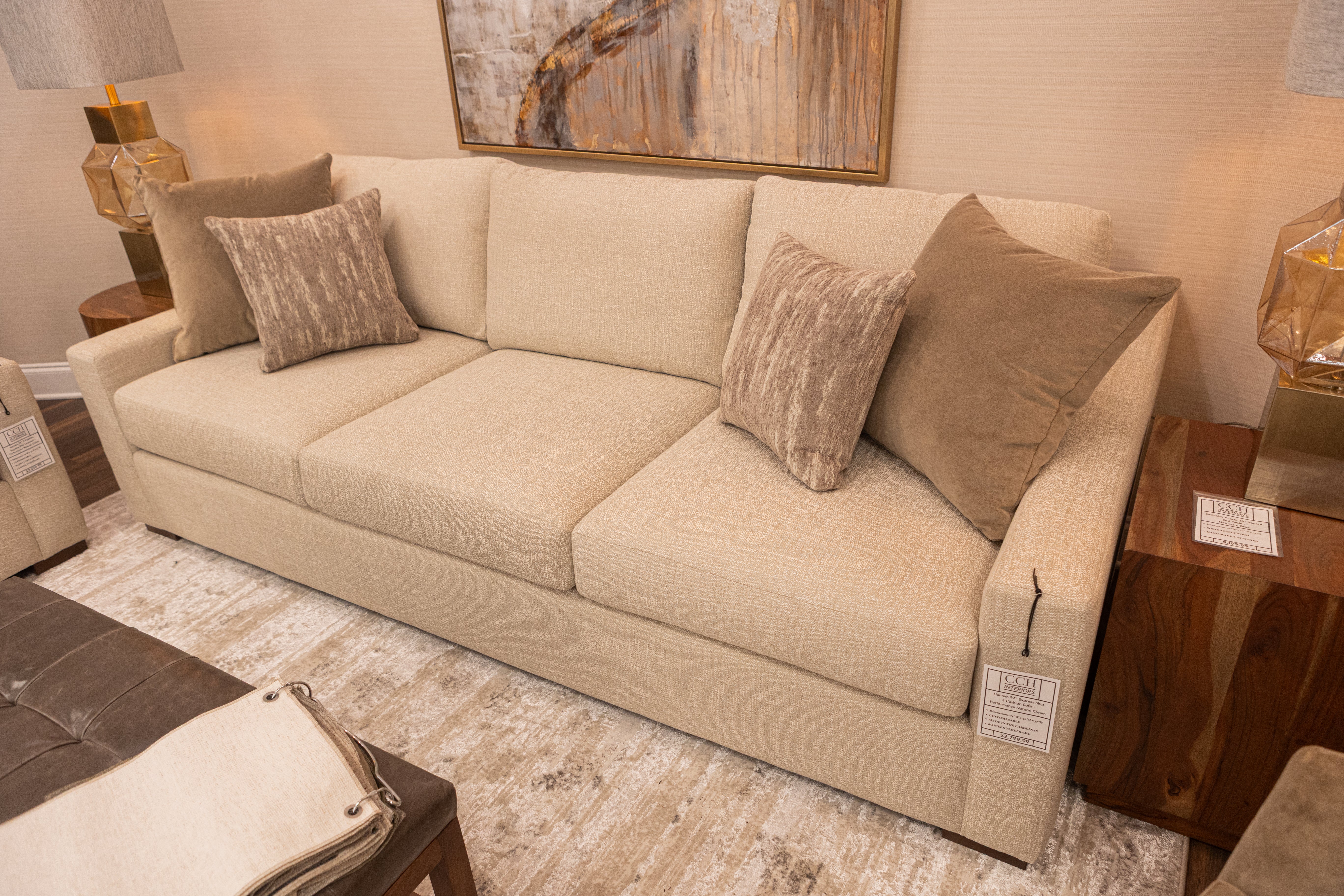 Hannah 99" Express Ship 3 Cushion Sofa - Performance Natural Cream