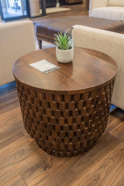 Madeira 25" Round Mango Wood End Table - Espresso Bean