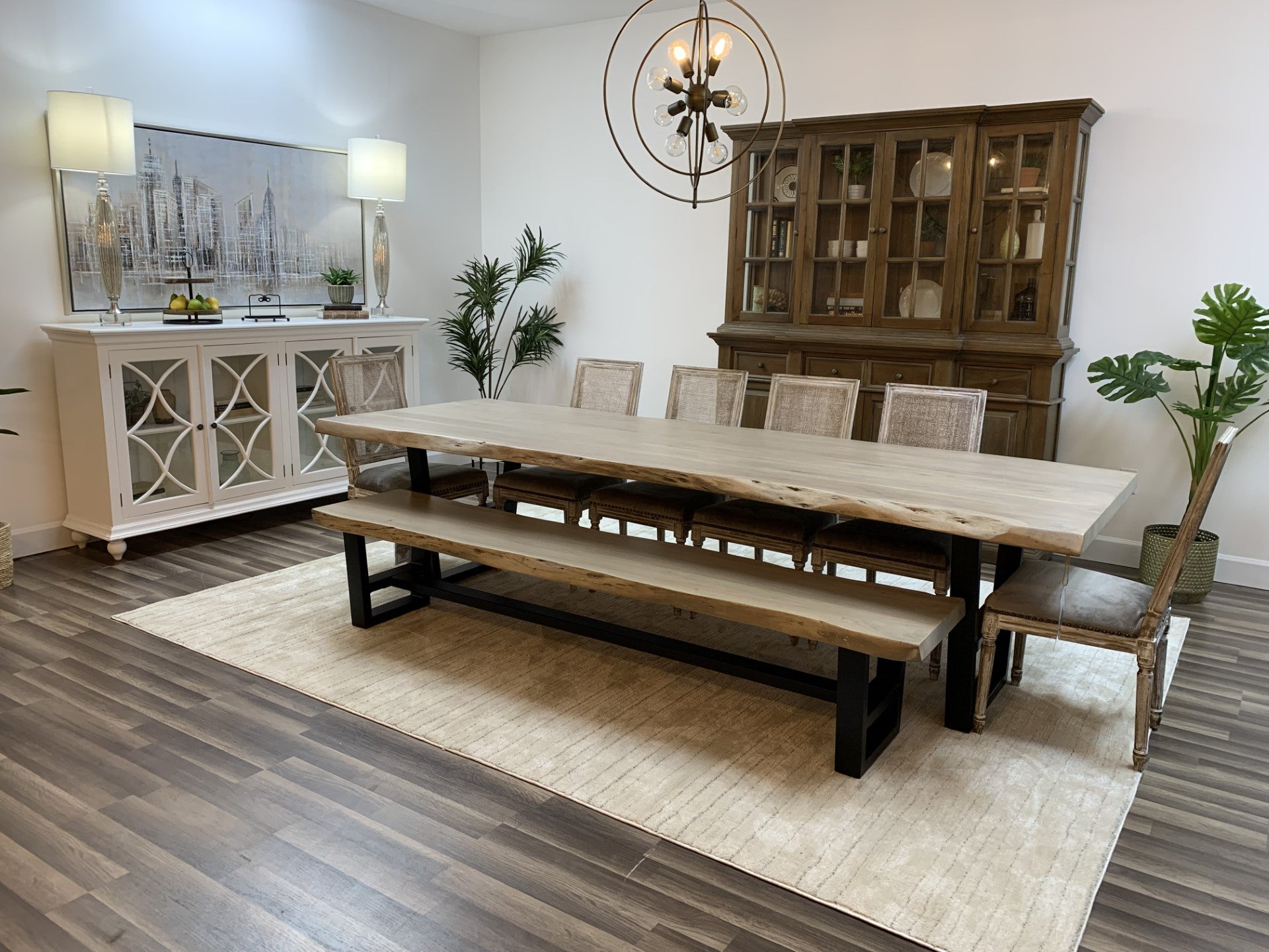 Malcolm Acacia 108' Live Edge Dining Table - New White Wash