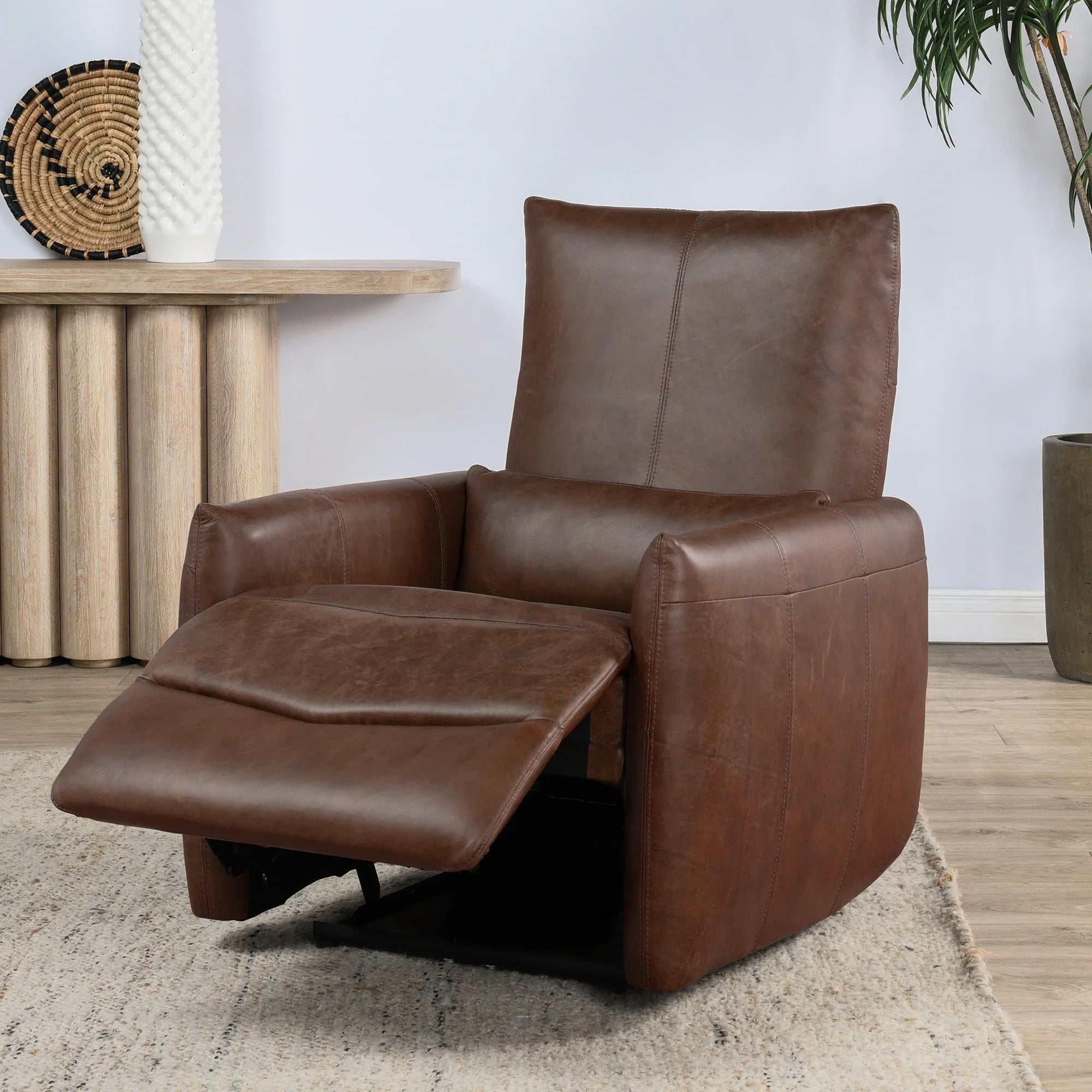 Thaliya 31" Top Grain Leather Power Recliner - Antique Brown