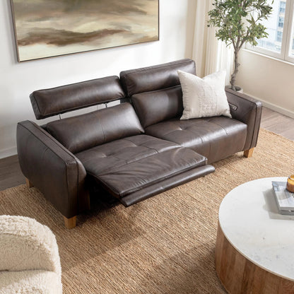 Sawyer 89" Top Grain Leather Power Recliner Sofa - Brown