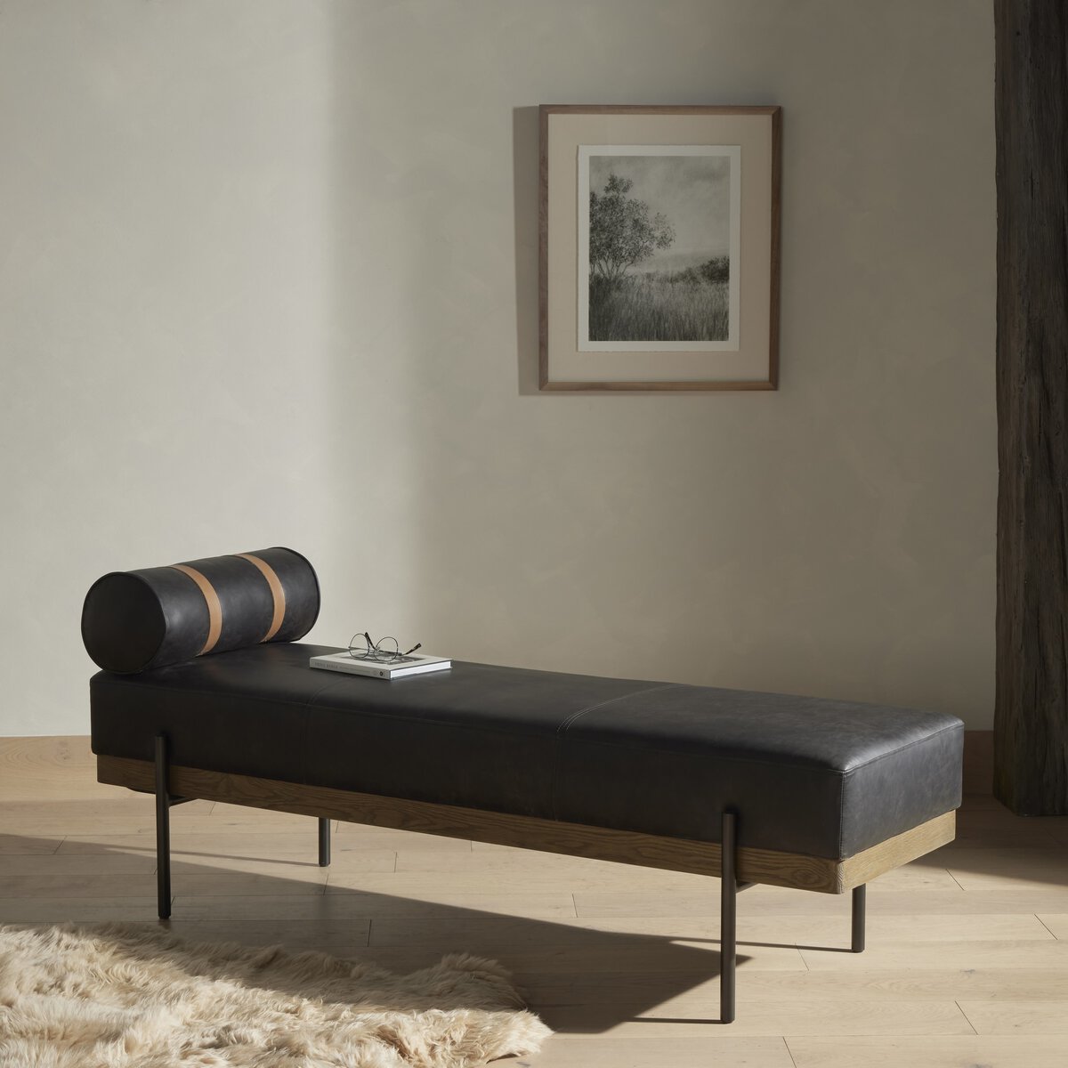 Georgina 66" Top Grain Leather Bench - Rialto Ebony