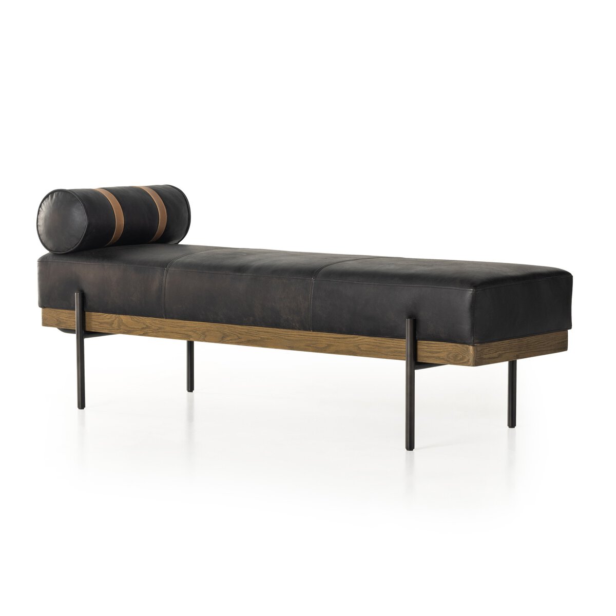 Georgina 66" Top Grain Leather Bench - Rialto Ebony