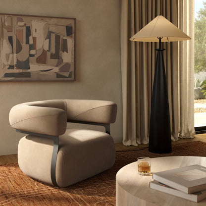 Garlend 37" Top Grain Leather Swivel Chair - Nubuck Silver