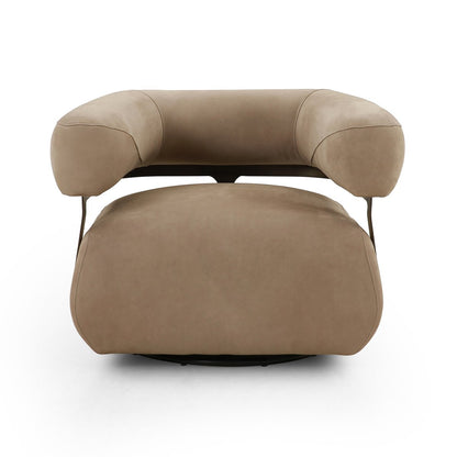 Garlend 37" Top Grain Leather Swivel Chair - Nubuck Silver