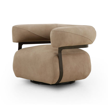 Garlend 37" Top Grain Leather Swivel Chair - Nubuck Silver