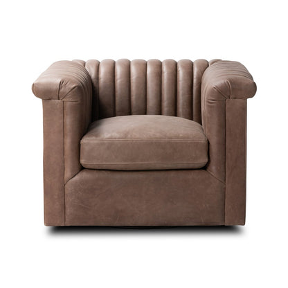 Jovan 37" Top Grain Leather Swivel Chair - Palermo Cigar