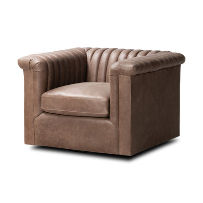 Jovan 37" Top Grain Leather Swivel Chair - Palermo Cigar