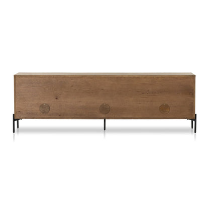 Easton 80" 6 Door Media Sideboard - Amber Oak Resin