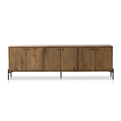 Easton 80" 6 Door Media Sideboard - Amber Oak Resin