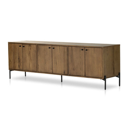 Easton 80" 6 Door Media Sideboard - Amber Oak Resin