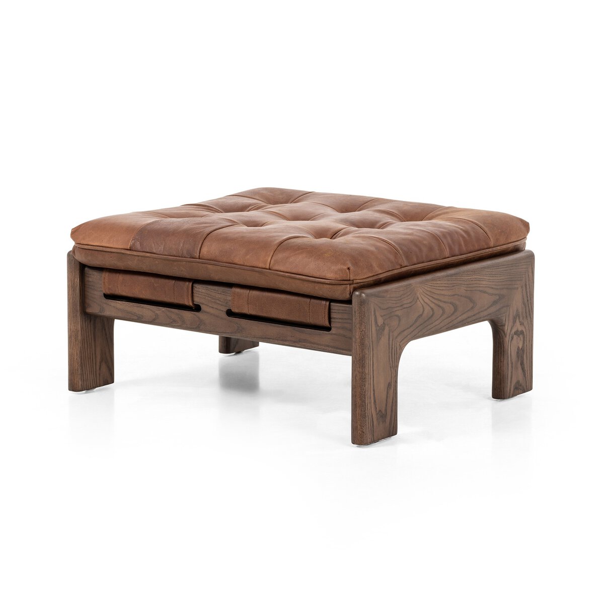 Halton 27" Top Grain Leather Square Ottoman - Heirloom Sienna