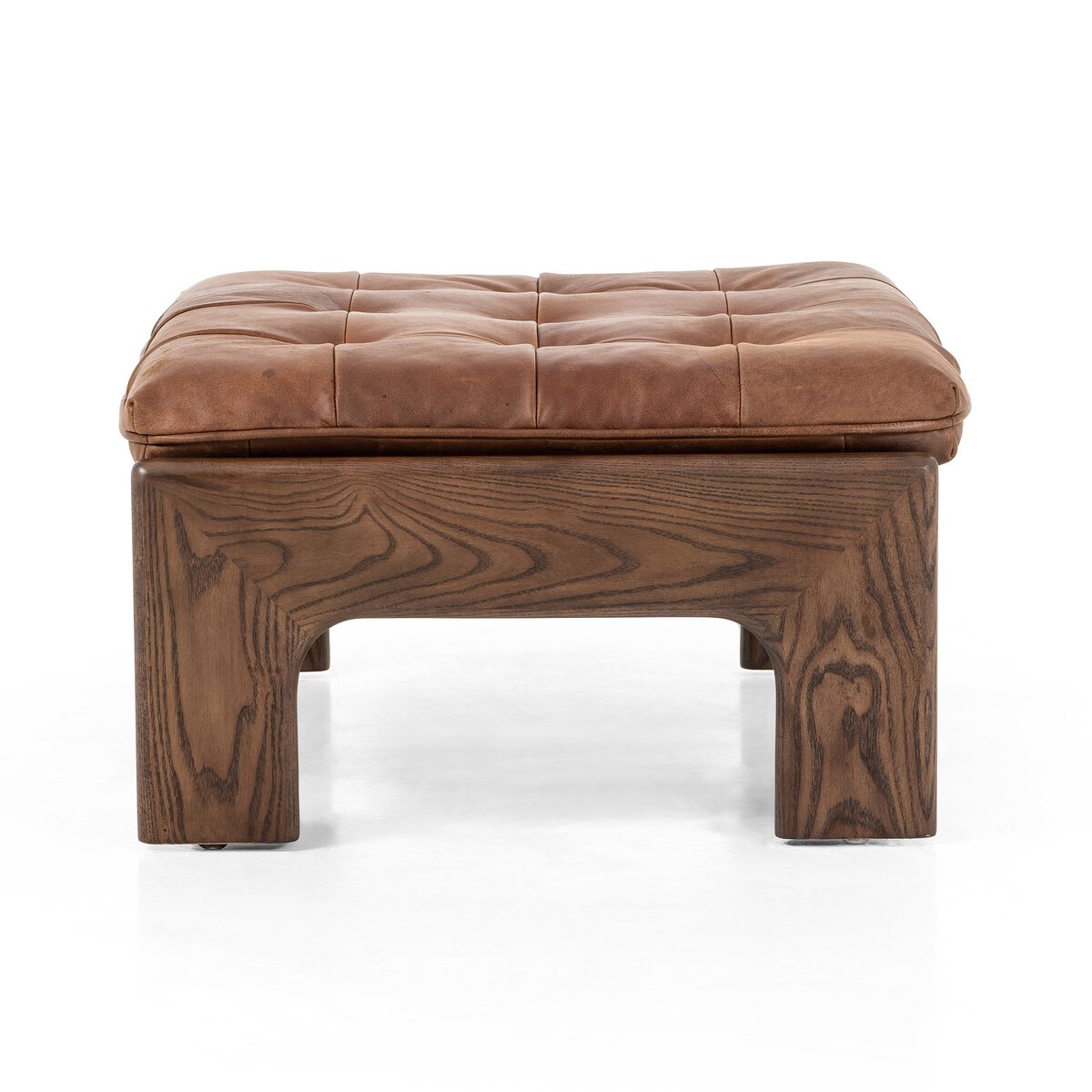 Halton 27" Top Grain Leather Square Ottoman - Heirloom Sienna