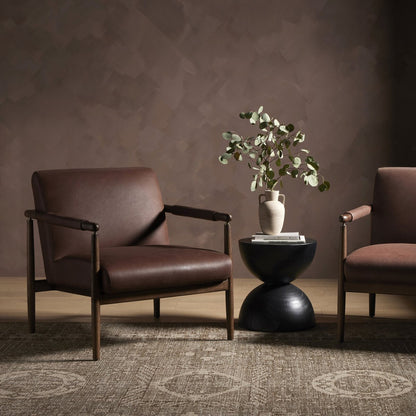 Micha 30" Top Grain Leather Occasional Chair - Brickhouse Brown + Ash