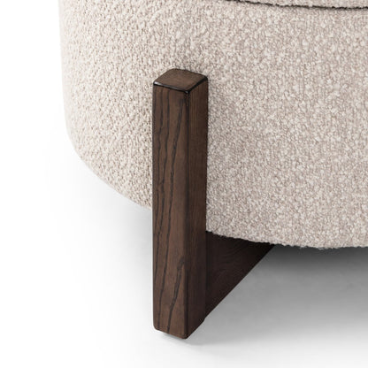 Percival 25" Round Storage Ottoman - Brown Oak + Fog