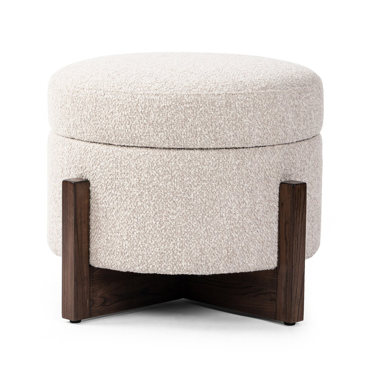 Percival 25" Round Storage Ottoman - Brown Oak + Fog