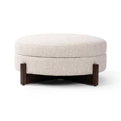 Percival 39" Round Storage Ottoman - Brown Oak + Fog