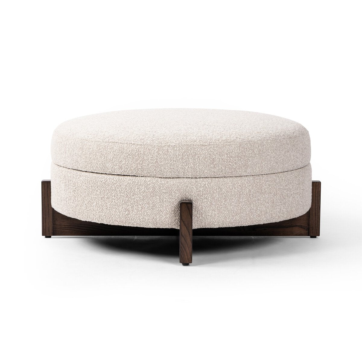 Percival 39" Round Storage Ottoman - Brown Oak + Fog