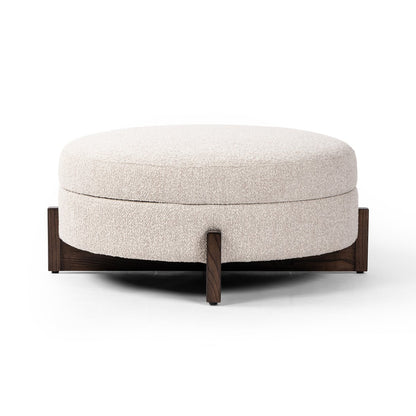 Percival 39" Round Storage Ottoman - Brown Oak + Fog