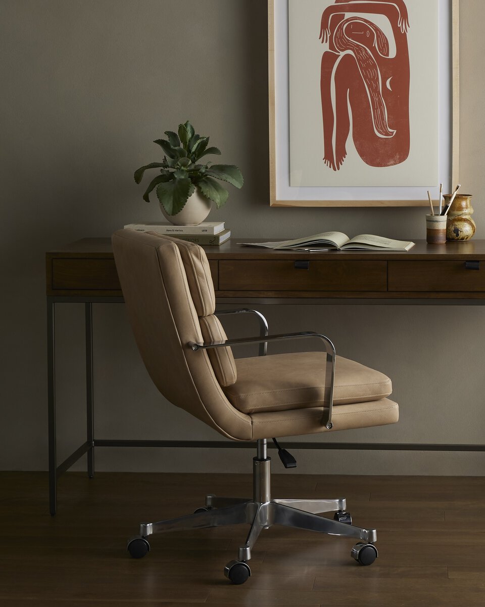 Judah 25" Top Grain Leather Swivel Desk Chair - Palermo Nude