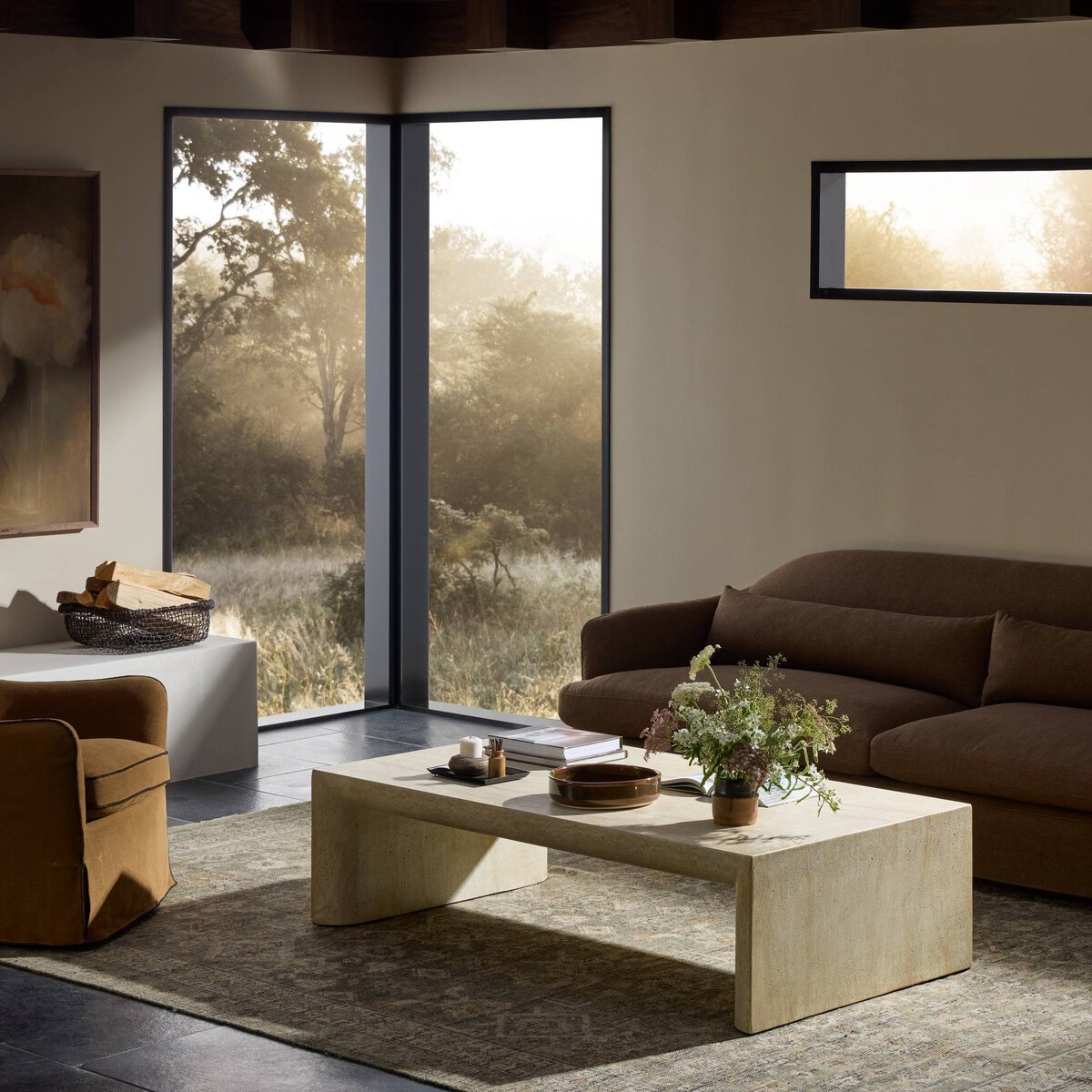 Bronson 60" Square Coffee Table - Faux Travertine