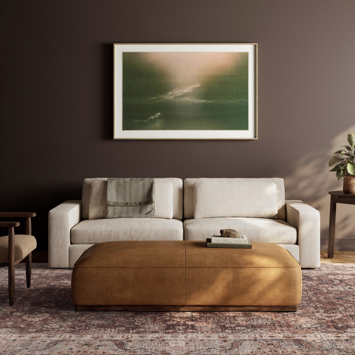 Collina 66" Top Grain Leather Cocktail Ottoman - Palermo Butterscotch