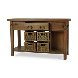 Uma 55" Mahogany Kitchen Island - Straw Wash + Rattan Glaze