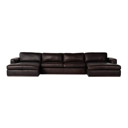 Elijah 169" Top Grain Leather Dual Chaise Sectional - Heirloom Cigar