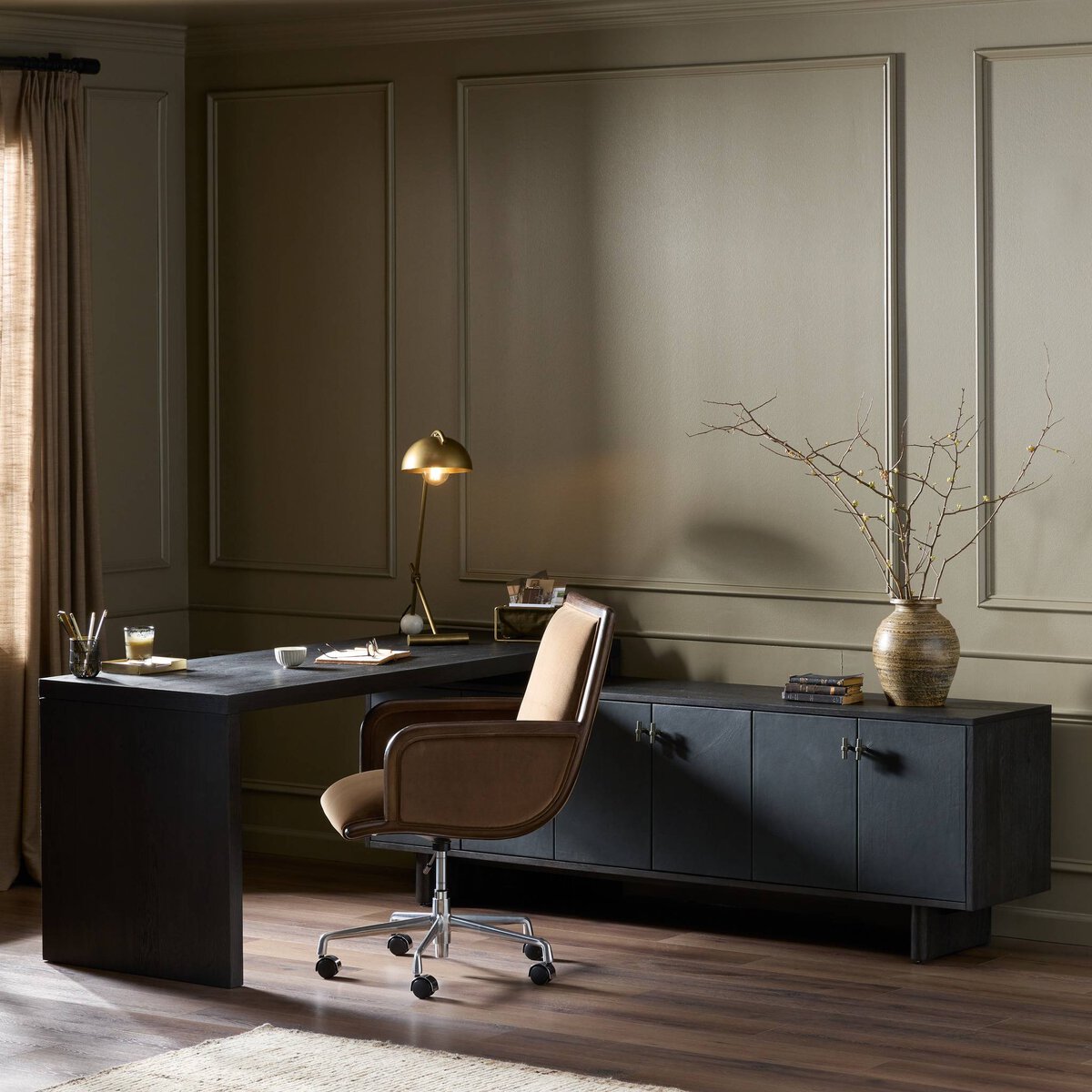 Jayne 78" L-Shaped Desk - Worn Black Oak