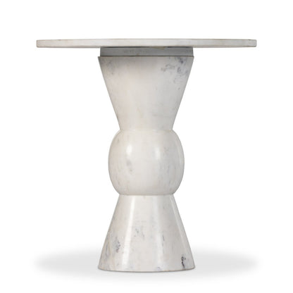 Roxanne 28" Round Marble End Table - Polished White Marble