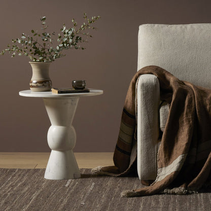 Roxanne 28" Round Marble End Table - Polished White Marble