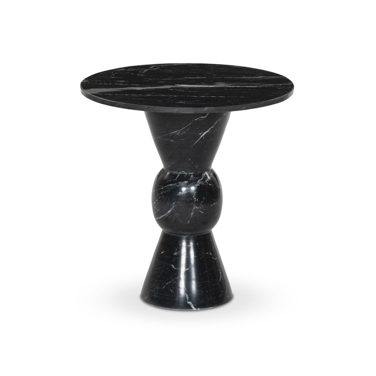 Roxanne 28" Round Marble End Table - Black Marble