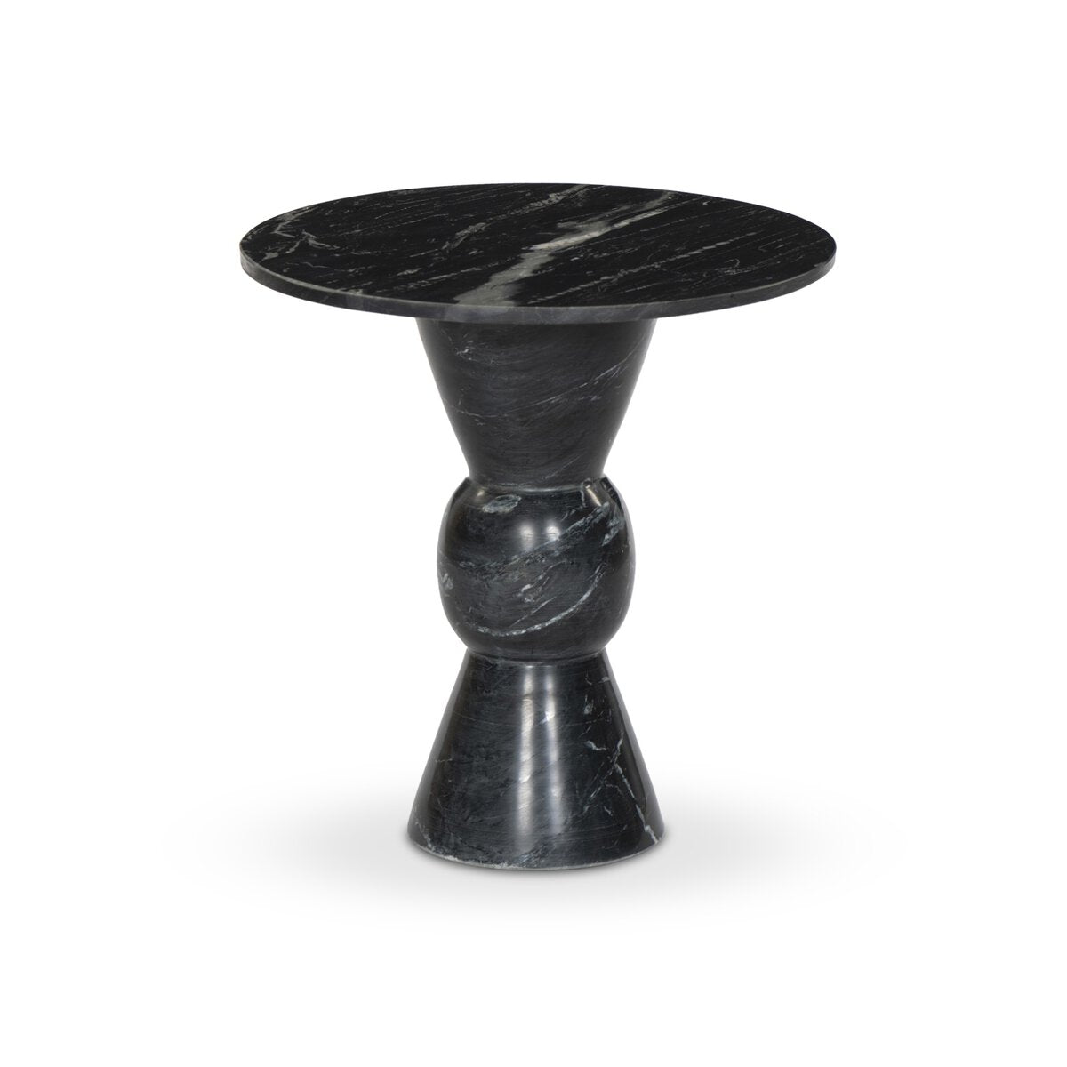 Roxanne 28" Round Marble End Table - Black Marble