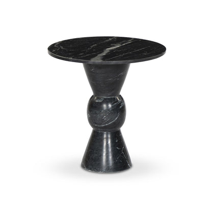 Roxanne 28" Round Marble End Table - Black Marble