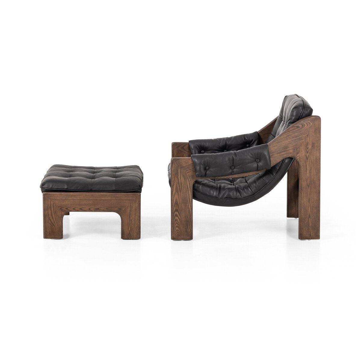 Halton 30" Top Grain Leather Chair W/ Ottoman - Heirloom Black