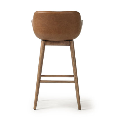 Maya Top Grain Leather Swivel Bar Stool - Chestnut + Oak